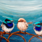 *SOLD - AVAILABLE IN PRINT* Superb Fairy Wrens on Barbed Wire, acrylic on paper. Size: landscape 30cm x 42cm (A3)