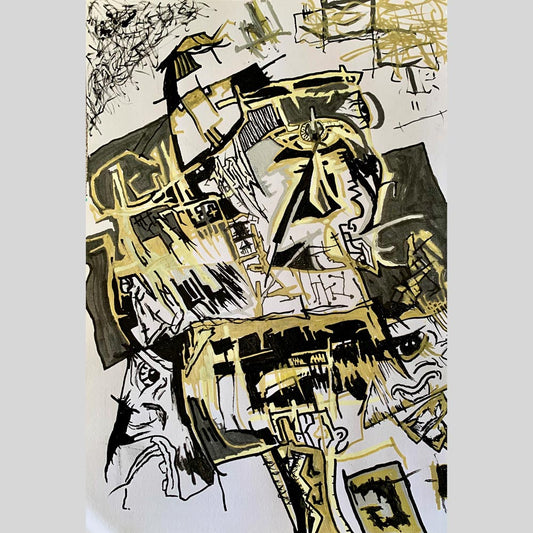 Black, Gold and Grey, Posca Pens on paper. Size: H 29.5cm x W 20cm