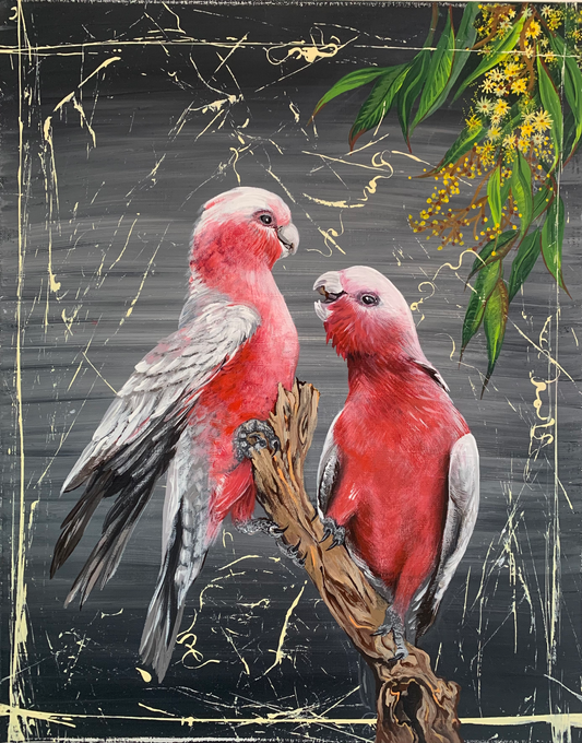 *SOLD* Available in any size Print: Chatty Galahs, acrylic on canvas. Size 51cm x 41 cm