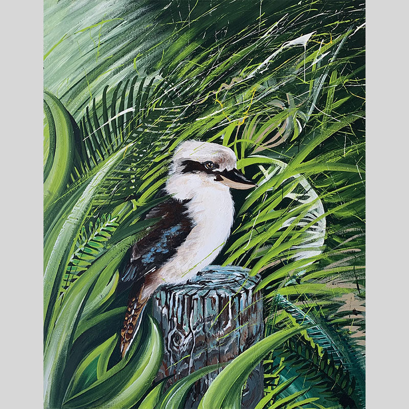 *SOLD - AVAILABLE IN PRINT* Kookaburra At Patonga Beach - acrylic on canvas.Size: L 50.8cm x W 40.6cm x H 1.5cm