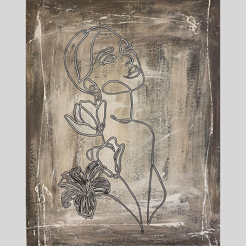 SOLD Girl with Hibiscus - acrylic on canvas. Size: L 50.8cm x W 40.6cm