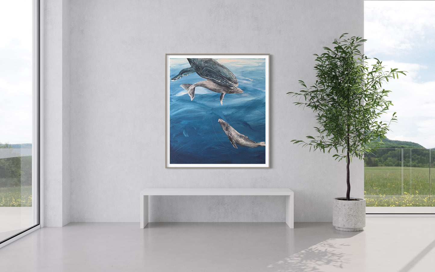 SOLD Whales at Play, acrylic on canvas. Size: H 79cm x W 79cm