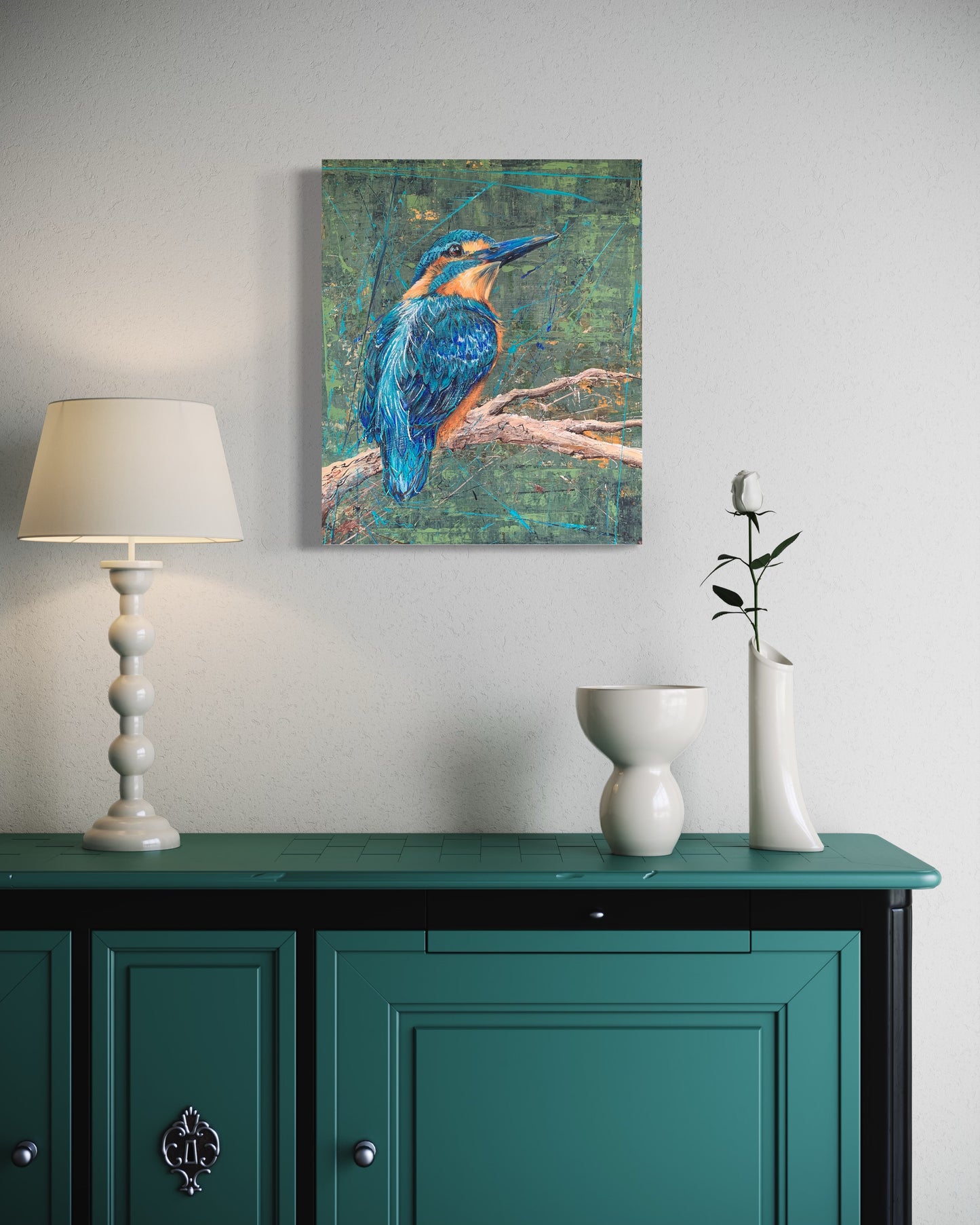 *SOLD* Little Azure Kingfisher, acrylic on canvas. Size 77cm x 61cm