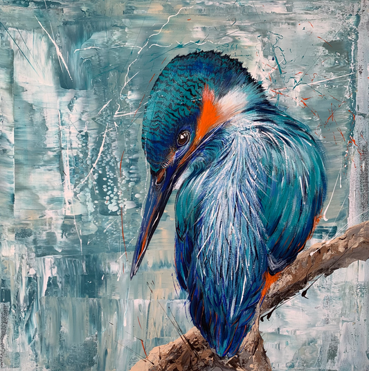 SOLD "Laser Focus, The Azure Kingfisher", acrylic on canvas.