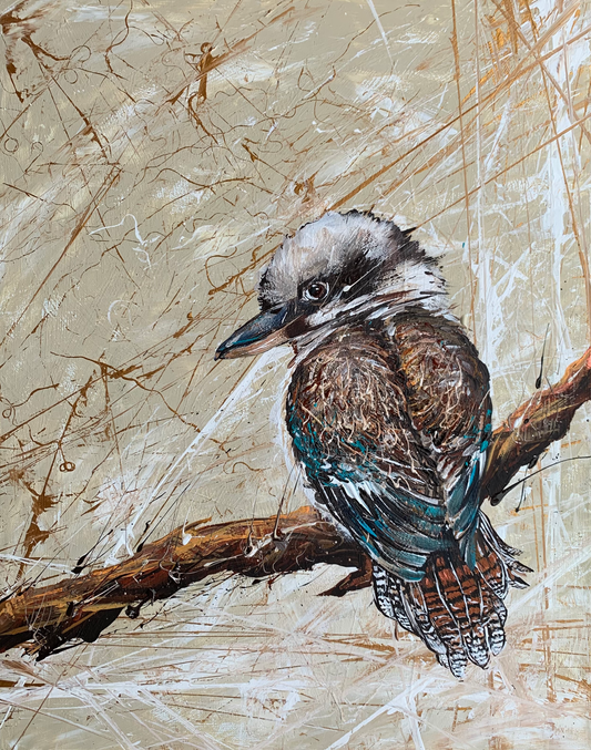 SOLD - Kookaburra in Earthy Tones, Acrylic on canvas. Size 51cm x 41cm.