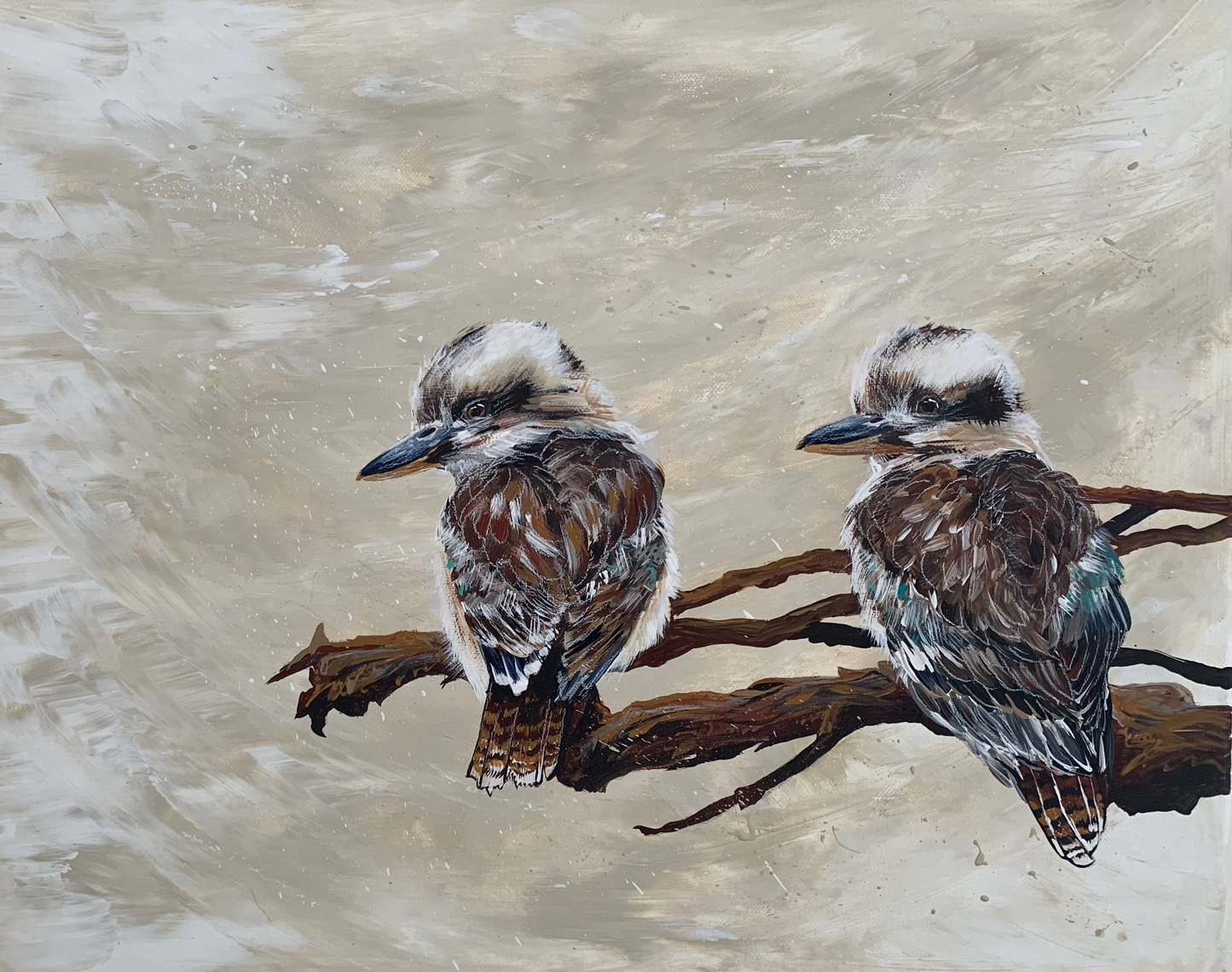 *SOLD* Kookaburras on Branch, Acrylic on canvas. Size: 41cm x 51cm