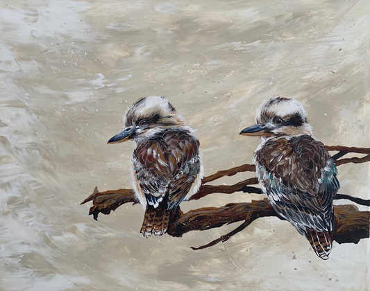 *SOLD* Kookaburras on Branch, Acrylic on canvas. Size: 41cm x 51cm