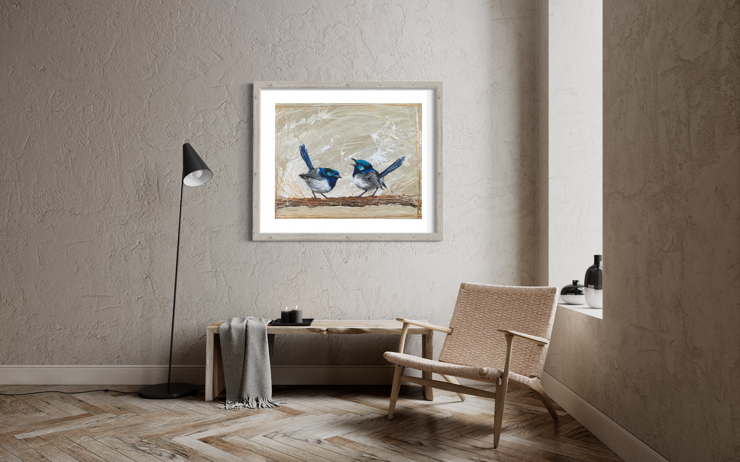 *SOLD* Hope - Blue Wren's Song (Australian Native Male Superb Blue Wrens, acrylic on canvas - Size: 41cm x 51cm