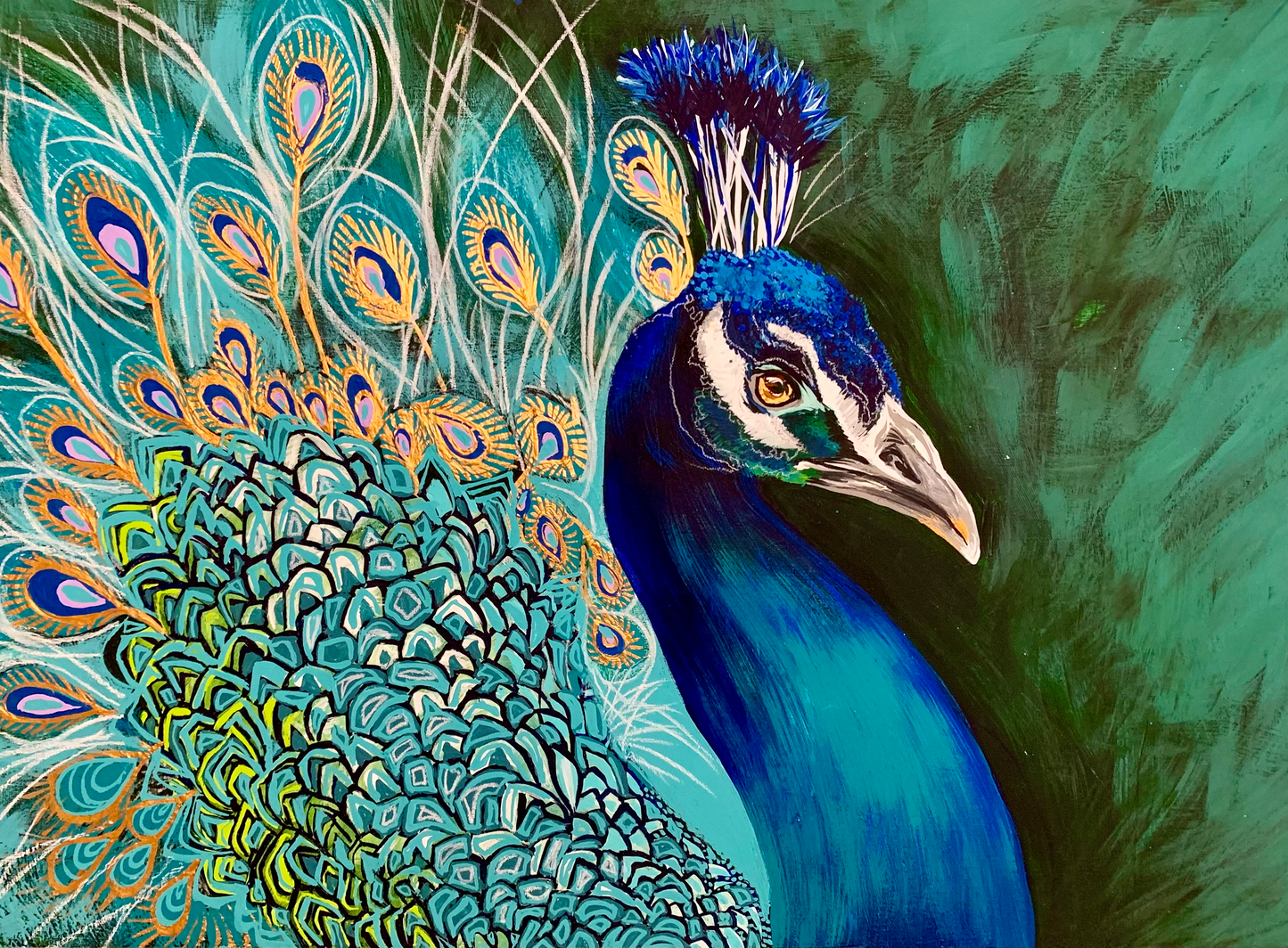 Peacock Pose, acrylic on art paper. Size: 30cm x 42cm