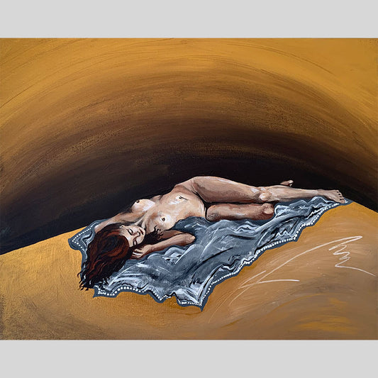 Sleeping Nude - acrylic on canvas. Size: L 40.6cm x W 50.8cm x H 3.5cm