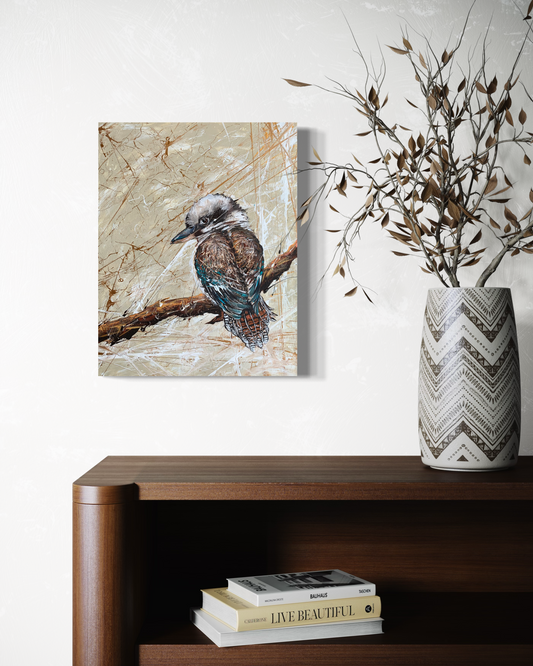 SOLD - Kookaburra in Earthy Tones, Acrylic on canvas. Size 51cm x 41cm.