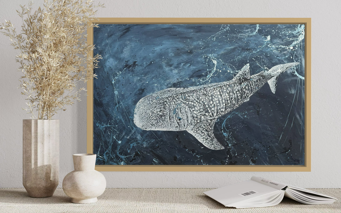 SOLD - (Prints Available) ORIGINAL ARTWORK "Into the Deep" the Whale Shark, the Gentle Giants of the Sea. Framed - Acrylic on canvas