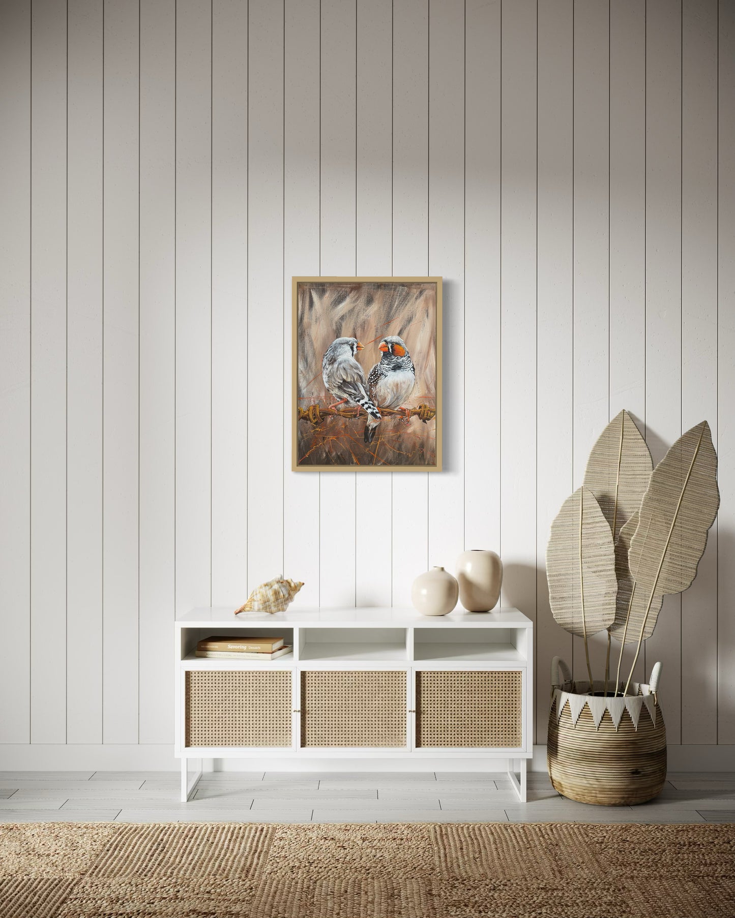 SOLD (Prints Available) - ORIGINAL ARTWORK "Lovebirds" - the courtship of the Zebra Finches, acrylic on canvas