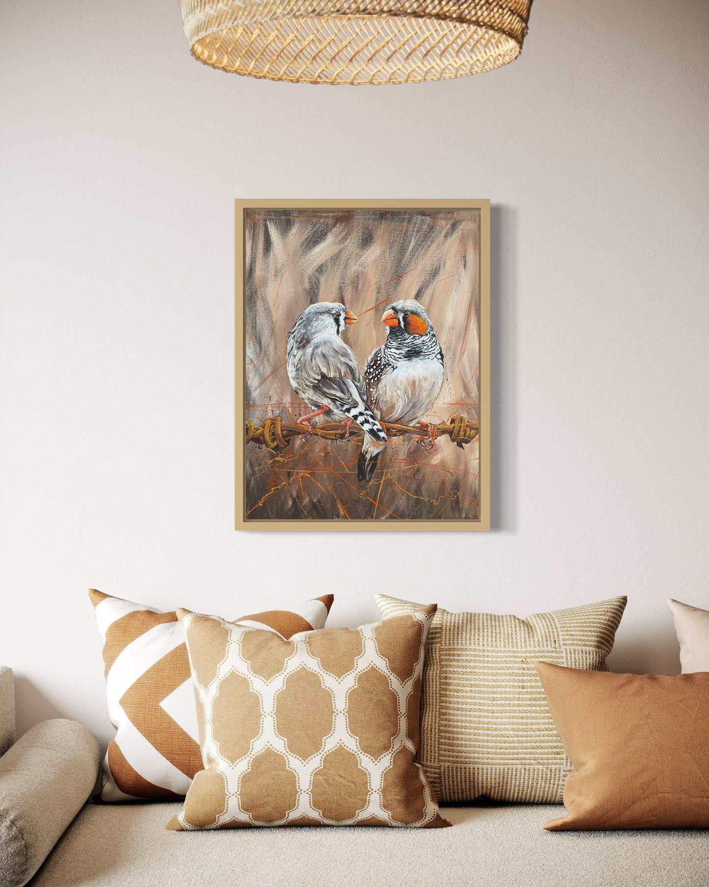 SOLD (Prints Available) - ORIGINAL ARTWORK "Lovebirds" - the courtship of the Zebra Finches, acrylic on canvas