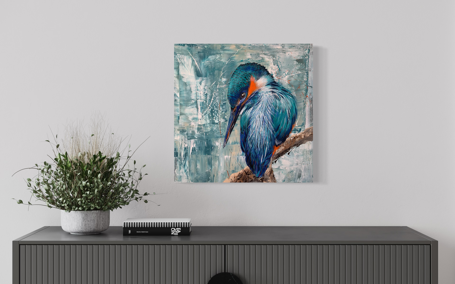 SOLD "Laser Focus, The Azure Kingfisher", acrylic on canvas.