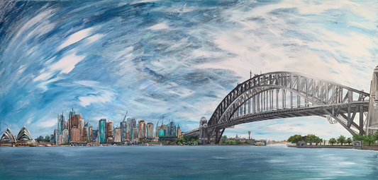 SOLD Stunning Sydney (*Sample only), acrylic and pen on canvas. L 61cm x W 122cm.