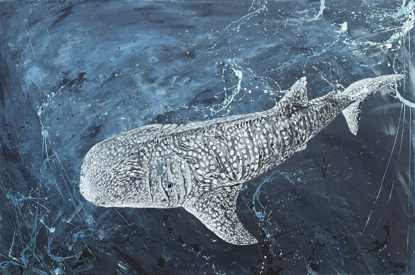 SOLD - (Prints Available) ORIGINAL ARTWORK "Into the Deep" the Whale Shark, the Gentle Giants of the Sea. Framed - Acrylic on canvas